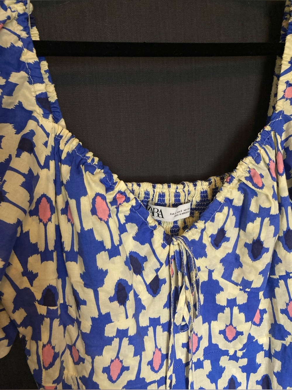 Graphic 100% Cotton Blue & Pink Patterned Puff-Sleeve Maxi Dress | Zara - Picture 8 of 15
